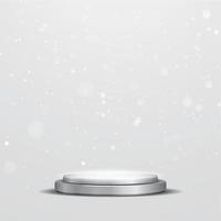 Round metallic gray podium with a spotlight and bokeh on a white background, the first place, fame and popularity. Vector illustration. - Vector