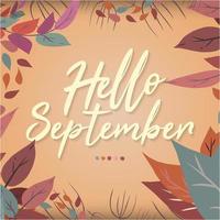 Hand drawn hello september lettering Premium isolated in square background vector