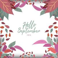 Hand drawn hello september lettering Premium isolated in square background vector