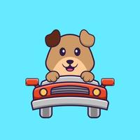 Cute dog is driving. Animal cartoon concept isolated. Can used for t-shirt, greeting card, invitation card or mascot. Flat Cartoon Style vector