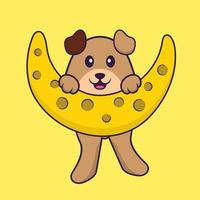 lindo perro está en la luna. aislado concepto de dibujos animados de animales. Puede utilizarse para camiseta, tarjeta de felicitación, tarjeta de invitación o mascota. estilo de dibujos animados plana vector