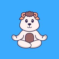 Cute sheep is meditating or doing yoga. Animal cartoon concept isolated. Can used for t-shirt, greeting card, invitation card or mascot. Flat Cartoon Style vector