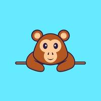 Cute monkey lying down. Animal cartoon concept isolated. Can used for t-shirt, greeting card, invitation card or mascot. Flat Cartoon Style vector