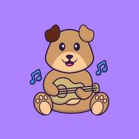 Cute dog playing guitar. Animal cartoon concept isolated. Can used for t-shirt, greeting card, invitation card or mascot. Flat Cartoon Style vector