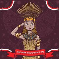 indonesian papua girl greeting happy independence day vector