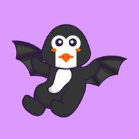 lindo pingüino está volando con alas. aislado concepto de dibujos animados de animales. Puede utilizarse para camiseta, tarjeta de felicitación, tarjeta de invitación o mascota. estilo de dibujos animados plana vector