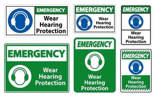 Emergency Wear hearing protection sign on white background vector