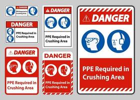 Danger Sign PPE Required In Crushing Area Isolate on White Background vector