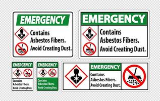 Emergency Label Contains Asbestos Fibers,Avoid Creating Dust vector