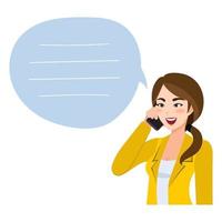 Asian business woman talking on mobile phone. Vector illustration in a flat style