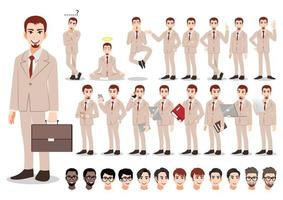 Businessman cartoon character set. Handsome business man in office style smart suit . Vector illustration 001