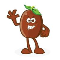 Coffe Bean Men Mascot is Waving With a Smile vector