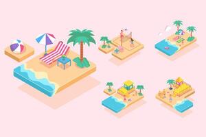 lugar de vacaciones isométrico en verano diseño gráfico personaje de dibujos animados vector