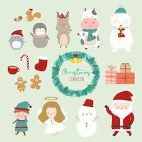 Vintage poster design with Christmas character set vector