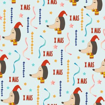 Seamless pattern background with  dog and ribbon vector
