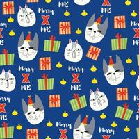 Seamless pattern background with cat face and gift box vector