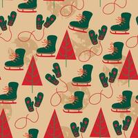 seamless pattern background with ice skate, glove and pine. vector