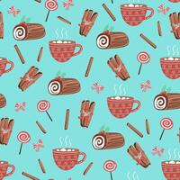 Seamless pattern background with Timber, candy and Coffee cup. vector