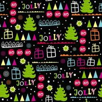 Seamless pattern with Christmas tree, gift box and snow. vector