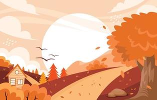 fondo de otoño con casa y árboles vector