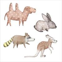 A watercolor set of animals consisting of 4 breeds of animal. vector