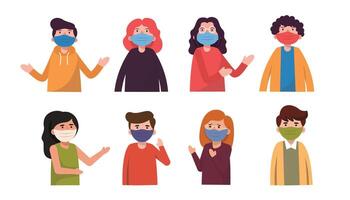 multi national avatar vector illustration flat design, portrait with face mask