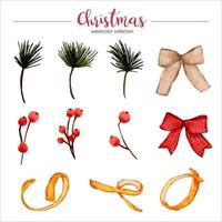 colección de ilustración de acuarela de decoraciones de navidad y año nuevo vector