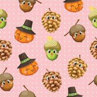 Seamless pattern background with walnuts, pumpkins and dried pine cones. vector