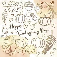 Happy Thanksgiving Day card or flyer with walnut, pumpkin and Maple Leaves. vector