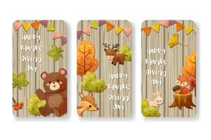 Happy Thanksgiving Day card with maple leaf and animal. vector