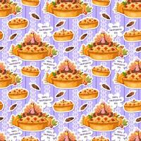 seamless pattern background with Chicken feathers, pumpkin and turkey holding the pie vector