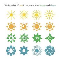 vector, conjunto, de, 16, sol, iconos vector