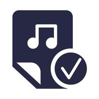 archivo de música, lista de reproducción que comprueba el icono de vector de glifo