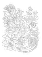 Adult Coloring Vector flower branch coloring. line art flowge fer