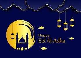 Eid al adha background with yellow gold gradient color vector