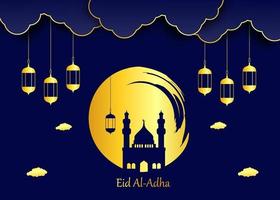 Eid al adha background with yellow gold gradient color vector