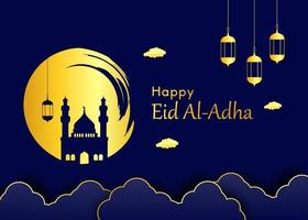 Eid al adha background with yellow gold gradient color vector