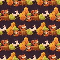 Seamless pattern background with Trees, leaves, squirrels and rabbits vector