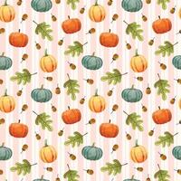 seamless pattern background with Pumpkin, walnuts and leaves. vector