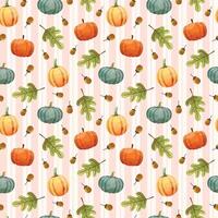 seamless pattern background with Pumpkin, walnuts and leaves. vector