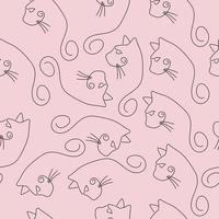 Kitty Cat Line Art Surreal Seamless Pattern vector