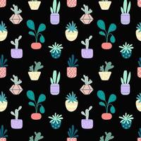 Home potted plants seamless pattern. Indoor flowers. Pattern in earthy and natural colors in boho style vector