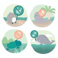 Bundle set of animals say no to plastic Packaging vector