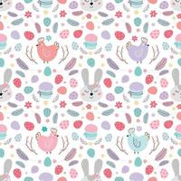seamless Easter pattern with rabbit. Pattern with Easter bunny, eggs, cake. Design for textiles, packaging, wrappers, web, printing. Vector flat illustration