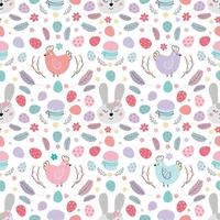 seamless Easter pattern with rabbit. Pattern with Easter bunny, eggs, cake. Design for textiles, packaging, wrappers, web, printing. Vector flat illustration