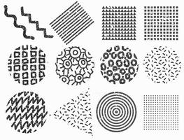 Set of memphis geometric shapes. Textured vector elements for web design.