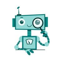Smiling cute robot chat bot. Support service concept. Vector cartoon flat illustration