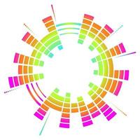 Color geometric circular neon equalizer. Eq round audio soundwaves. Vector illustration.