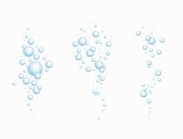 Realistic fizzing flow of air underwater bubbles in water, soda, sea. Foam bubbles. Vector illustration isolated on white background.