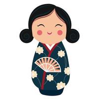 Cute japanese kokeshi doll character. Cartoon vector illustration